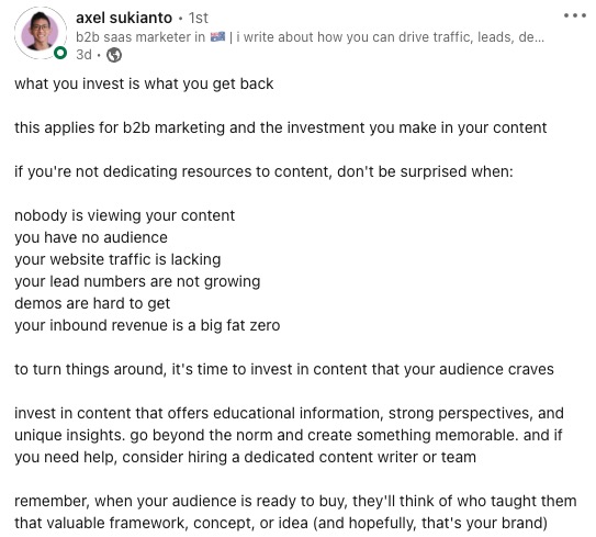 Alex Sukianto Linkedin Post