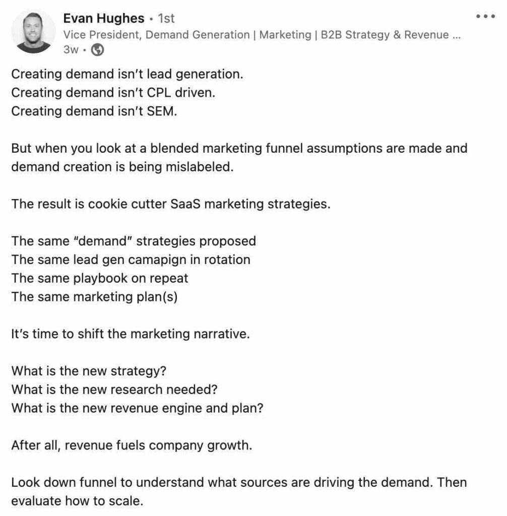 Evan Hughes Linkedin Post