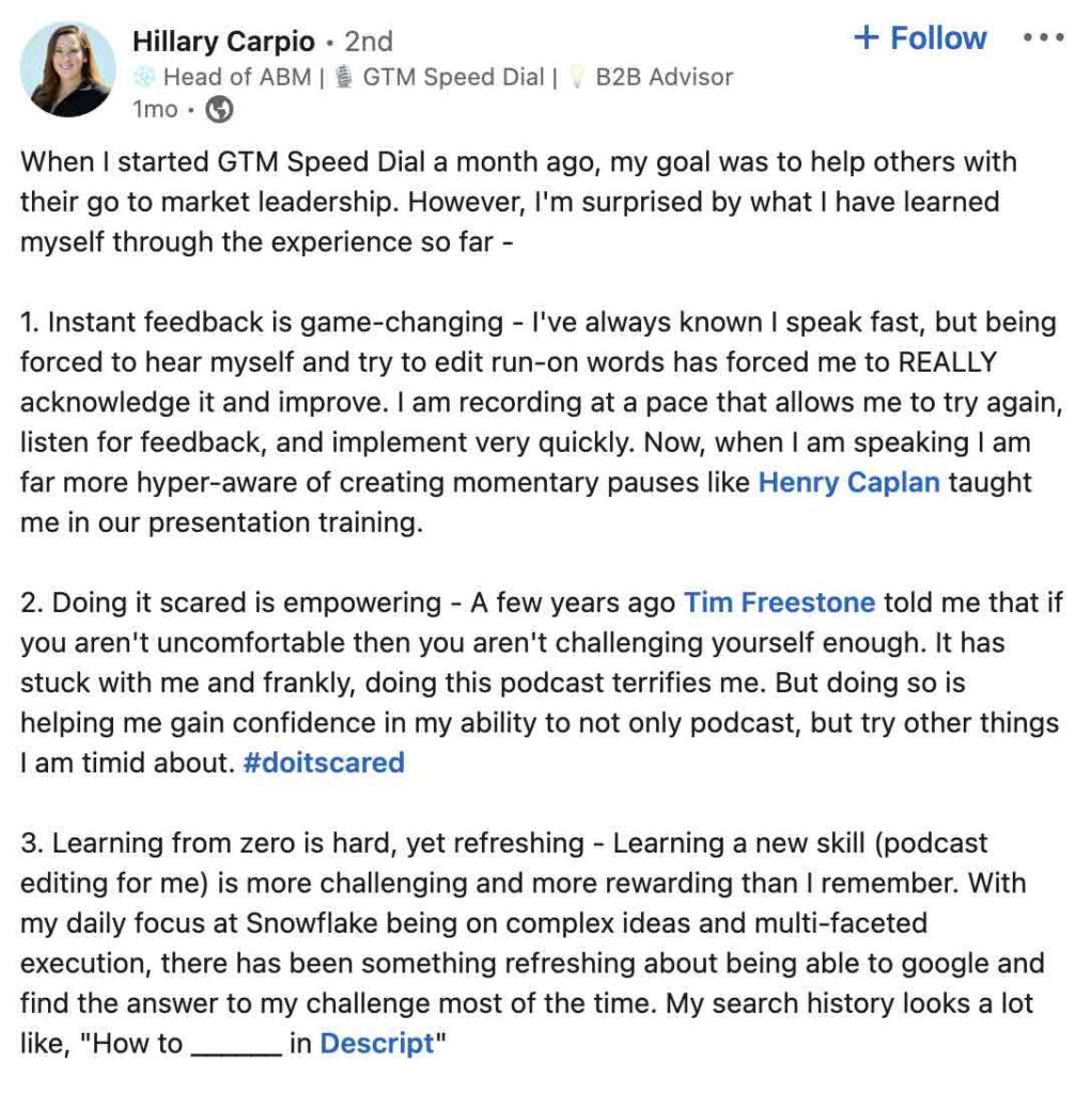 Hillary Carpio Linkedin Post