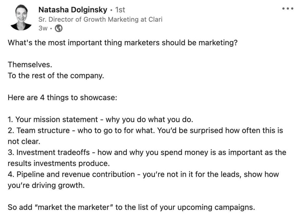 Natasha Dolginsky Linkedin Post