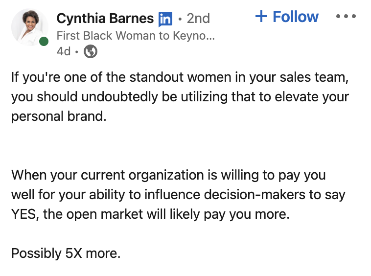 Cynthia Barnes Linkedin Screenshot